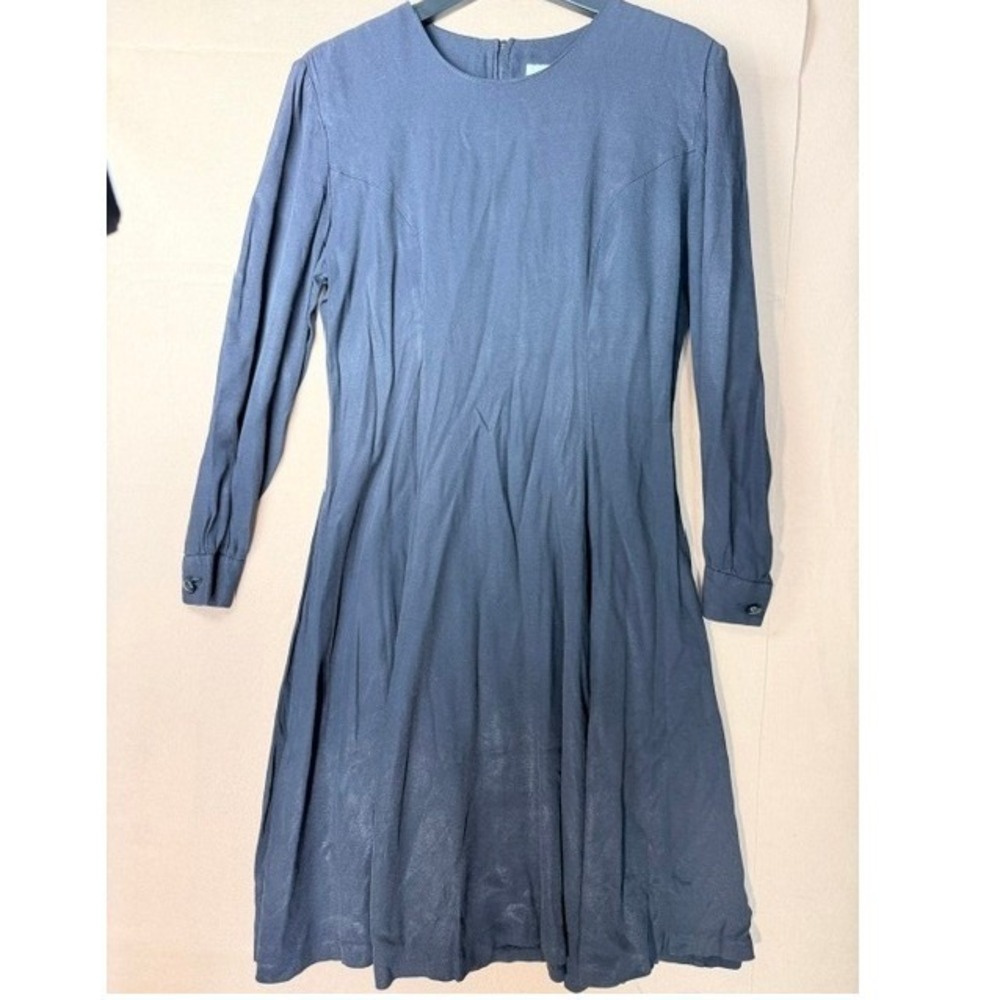 Vintage Nicole Studio Black Fit Flare Midi Dress Size 10 Rayon Made USA